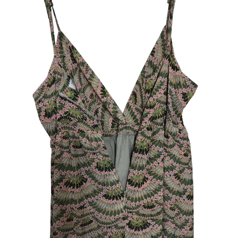 5287) Molly Brecken Tropical Khaki Green Print Ruffle Tiered Midi Dress XL - Picture 7 of 10